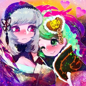 Rating: Safe Score: 0 Tags: 2girls :> bangs black_ribbon blush breasts cleavage closed_mouth commentary_request drill_hair eyebrows_visible_through_hair floral_print flower frown green_eyes green_hair grey_hair hair_ornament hairband hakkasame heart image kanaria large_breasts lolita_hairband long_hair looking_at_another multiple_girls pair photoshop_(medium) red_eyes red_flower red_rose ribbon rose rozen_maiden smile suigintou tassel yellow_flower yellow_rose User: admin