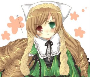 Rating: Safe Score: 0 Tags: 1girl :< blush brown_hair dress drill_hair frown green_dress green_eyes head_scarf heterochromia image long_hair long_sleeves looking_at_viewer pout ribbon solo suiseiseki tears twin_drills very_long_hair User: admin
