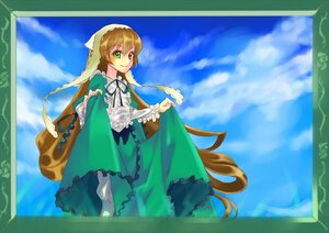 Rating: Safe Score: 0 Tags: 1girl blue_sky brown_hair cloud day dress frills green_dress green_eyes head_scarf heterochromia image long_hair long_sleeves looking_at_viewer outdoors red_eyes skirt_hold sky smile solo suiseiseki very_long_hair User: admin