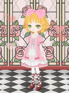 Rating: Safe Score: 0 Tags: 1girl argyle argyle_background argyle_legwear blonde_hair board_game bow checkered checkered_background checkered_floor checkered_kimono checkered_skirt chess_piece colorful cookie dress floor flower green_eyes hinaichigo image indoors knight_(chess) mirror on_floor perspective pink_bow pink_dress pink_flower pink_rose plaid_background plant reflection reflective_floor rose short_hair solo thighhighs tile_floor tile_wall tiles traditional_media vanishing_point window User: admin