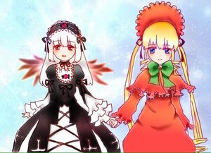 Rating: Safe Score: 0 Tags: 2girls black_wings blonde_hair blue_eyes blush bonnet capelet dress flower frills hairband holding_hands image long_hair long_sleeves looking_at_viewer multiple_girls pair red_eyes shinku smile suigintou twintails very_long_hair wings User: admin