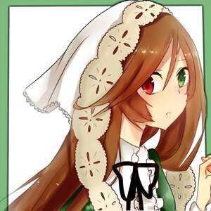 Rating: Safe Score: 0 Tags: 1girl brown_hair dress frills green_eyes hat heterochromia image long_hair looking_at_viewer red_eyes solo suiseiseki User: admin