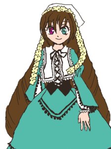 Rating: Safe Score: 0 Tags: 1girl brown_hair dress frills green_dress heterochromia image long_hair long_sleeves looking_at_viewer red_eyes ribbon simple_background smile solo suiseiseki very_long_hair white_background User: admin