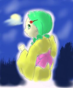 Rating: Safe Score: 0 Tags: 1girl green_eyes green_hair image japanese_clothes kanaria kimono long_sleeves night pokemon_(creature) sky solo User: admin