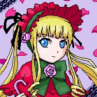 Rating: Safe Score: 0 Tags: 1girl bangs blonde_hair blue_eyes bonnet bow dress frills image long_hair long_sleeves looking_at_viewer parody purple_background shinku sidelocks solo style_parody upper_body User: admin