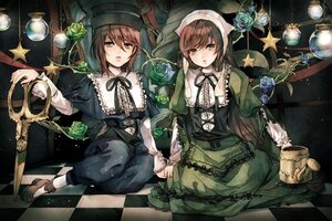 Rating: Safe Score: 0 Tags: 2girls argyle argyle_background argyle_legwear blue_flower blue_rose board_game brown_hair checkerboard_cookie checkered checkered_background checkered_floor checkered_kimono checkered_skirt chess_piece commentary_request cookie dress flower green_dress green_eyes green_flower green_rose hat heterochromia holding_hands image light_bulb long_hair mirror multiple_girls on_floor pair pantyhose perspective pink_rose plant red_eyes ribbon rose rozen_maiden sakuyu scissors short_hair siblings sisters souseiseki star_(symbol) suiseiseki tile_floor tiles top_hat twins vanishing_point very_long_hair watering_can User: admin