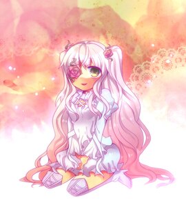 Rating: Safe Score: 0 Tags: 1girl dress eyepatch flower hair_flower image kirakishou long_hair pink_hair rose sitting solo very_long_hair wavy_hair yellow_eyes User: admin