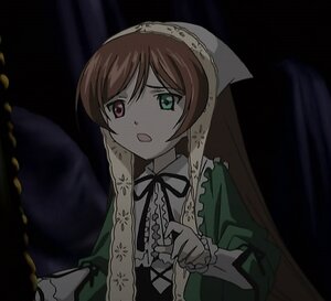 Rating: Safe Score: 0 Tags: 1girl brown_hair dress frills green_dress green_eyes heterochromia image long_hair long_sleeves open_mouth red_eyes solo suiseiseki upper_body very_long_hair User: admin