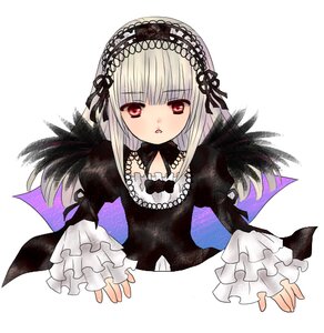 Rating: Safe Score: 0 Tags: 1girl bangs black_wings detached_collar dress frilled_sleeves frills hairband image long_hair long_sleeves looking_at_viewer red_eyes silver_hair simple_background solo suigintou traditional_media upper_body white_background wings User: admin