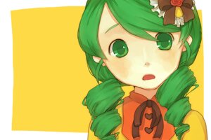 Rating: Safe Score: 0 Tags: 1girl :o bow drill_hair flower green_eyes green_hair hair_ornament image kanaria looking_at_viewer open_mouth ribbon rose simple_background solo twin_drills upper_body yellow_background User: admin