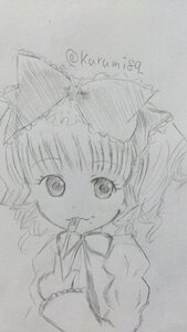 Rating: Safe Score: 0 Tags: 1girl bow eyebrows_visible_through_hair hair_bow hat hinaichigo image long_sleeves looking_at_viewer monochrome ribbon sketch smile solo traditional_media User: admin