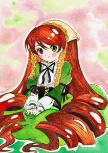 Rating: Safe Score: 0 Tags: 1girl blush dress frills green_eyes hat head_scarf heterochromia image long_hair long_sleeves looking_at_viewer red_eyes ribbon solo suiseiseki traditional_media twintails very_long_hair User: admin