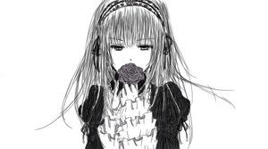 Rating: Safe Score: 0 Tags: 1girl dress flower frills greyscale hairband holding holding_flower image long_hair long_sleeves looking_at_viewer monochrome ribbon rose simple_background solo suigintou upper_body white_background User: admin