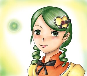 Rating: Safe Score: 0 Tags: 1girl blush drill_hair green_eyes green_hair image kanaria looking_at_viewer smile solo striped twin_drills User: admin