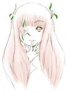 Rating: Safe Score: 0 Tags: 1girl bangs blush closed_mouth flower hair_flower hair_ornament hand_up image kirakishou leaf long_hair looking_at_viewer rose simple_background smile solo striped vertical_stripes white_background white_flower white_hair yellow_eyes User: admin