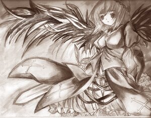 Rating: Safe Score: 0 Tags: 1girl breasts dress frills hat image long_hair long_sleeves looking_at_viewer monochrome mystia_lorelei puffy_sleeves solo star_(symbol) suigintou traditional_media wings User: admin