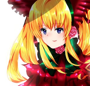 Rating: Safe Score: 0 Tags: 1girl blonde_hair blue_eyes blush bow flower image long_hair looking_at_viewer pink_flower pink_rose rose shinku simple_background smile solo twintails upper_body white_background User: admin