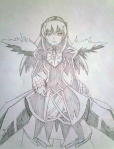 Rating: Safe Score: 0 Tags: 1girl akemi_homura akuma_homura argyle argyle_legwear bow dress feathered_wings greyscale image long_hair long_sleeves looking_at_viewer monochrome ribbon simple_background solo suigintou traditional_media wings User: admin