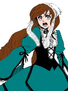 Rating: Safe Score: 0 Tags: 1girl brown_hair dress frills green_dress green_eyes heterochromia image long_hair long_sleeves open_mouth red_eyes simple_background solo suiseiseki User: admin