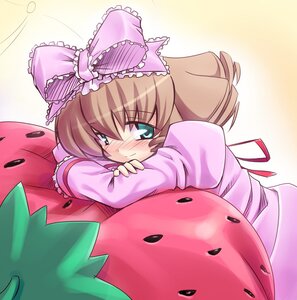 Rating: Safe Score: 0 Tags: 1girl aqua_eyes artist_request blonde_hair blush bow brown_hair dress food frills fruit green_eyes hina_ichigo hinaichigo hug image long_sleeves object_namesake photoshop_(medium) pink_bow ribbon rozen_maiden short_hair solo strawberry striped tears User: admin