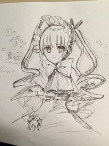 Rating: Safe Score: 0 Tags: 1girl dress frills image long_hair looking_at_viewer monochrome photo ribbon shinku sketch solo traditional_media twintails User: admin