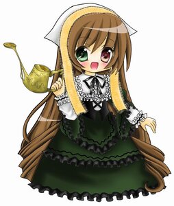 Rating: Safe Score: 0 Tags: 1girl :d brown_hair dress drill_hair frills full_body green_dress green_eyes head_scarf heterochromia image long_hair long_sleeves looking_at_viewer open_mouth red_eyes simple_background smile solo suiseiseki twin_drills very_long_hair watering_can white_background User: admin