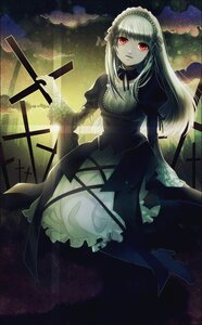 Rating: Safe Score: 0 Tags: 1girl dress frills gothic_lolita hairband image long_hair long_sleeves looking_at_viewer night red_eyes silver_hair solo suigintou white_hair wings User: admin
