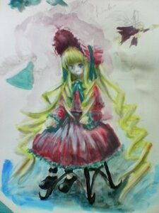 Rating: Safe Score: 0 Tags: 1girl blonde_hair blue_eyes bow dress frills full_body image long_hair long_sleeves looking_at_viewer photo red_dress shinku solo standing very_long_hair User: admin