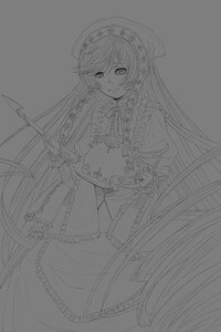 Rating: Safe Score: 0 Tags: 1girl greyscale hat image lineart long_hair monochrome short_hair solo suiseiseki transparent_background User: admin