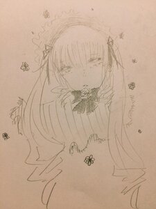 Rating: Safe Score: 0 Tags: 1girl bangs bug butterfly dress eyebrows_visible_through_hair image insect long_hair looking_at_viewer monochrome parted_lips photo shinku signature simple_background sketch solo traditional_media User: admin