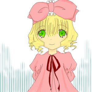 Rating: Safe Score: 0 Tags: 1girl blonde_hair bow dress green_eyes hair_bow hina_ichigo hinaichigo image long_sleeves looking_at_viewer pink_bow pink_dress ribbon short_hair simple_background smile solo striped upper_body white_background User: admin