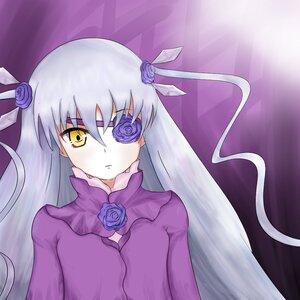 Rating: Safe Score: 0 Tags: 1girl barasuishou blue_flower blue_rose dress eyepatch flower image long_hair purple_dress purple_flower purple_rose rose silver_hair solo yellow_eyes User: admin