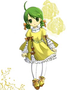 Rating: Safe Score: 0 Tags: 1girl ahoge bow dress frills full_body green_eyes green_hair image kanaria lolita_fashion long_sleeves looking_at_viewer pantyhose puffy_sleeves shoes solo standing striped twintails vertical_stripes white_legwear yellow_dress User: admin