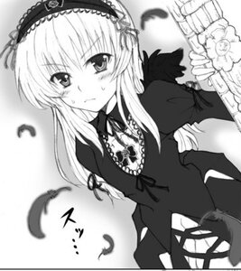 Rating: Safe Score: 0 Tags: 1girl black_feathers blush dress feathered_wings feathers flower frills greyscale hairband image lolita_hairband long_hair long_sleeves looking_at_viewer monochrome rose solo suigintou upper_body wings User: admin