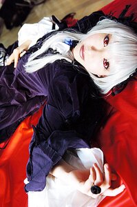 Rating: Safe Score: 0 Tags: 1girl dress frills gothic_lolita lips lipstick lolita_fashion long_sleeves looking_at_viewer nail_polish red_eyes solo suigintou white_hair User: admin
