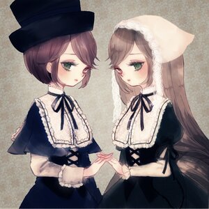 Rating: Safe Score: 0 Tags: 2girls black_ribbon blouse blush brown_hair commentary_request doll dress frills green_dress green_eyes hat heterochromia holding_hands image long_hair long_sleeves looking_at_viewer multiple_girls pair red_eyes ribbon rozen_maiden short_hair shorts siblings sisters souseiseki suiseiseki swept_bangs top_hat twins yujup User: admin