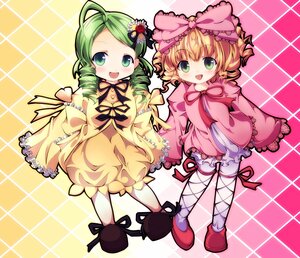 Rating: Safe Score: 0 Tags: 2girls argyle argyle_background blonde_hair bloomers blush bow checkered checkered_background checkered_floor dress drill_hair frills green_eyes green_hair hair_bow hair_ornament hina_ichigo hinaichigo image kanaria long_hair long_sleeves multiple_girls open_mouth pair pantyhose pink_bow plaid_background ribbon shoes short_hair siblings smile tile_floor tiles twin_drills underwear User: admin