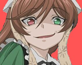Rating: Safe Score: 0 Tags: 1girl brown_hair green_eyes image long_hair maid open_mouth red_background red_eyes simple_background smile solo suiseiseki User: admin
