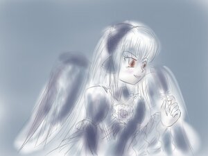 Rating: Safe Score: 0 Tags: 1girl black_wings dress flower frills image juliet_sleeves long_hair long_sleeves red_eyes rose shinku simple_background smile solo suigintou upper_body very_long_hair wings User: admin