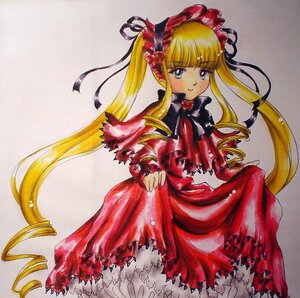 Rating: Safe Score: 0 Tags: 1girl blonde_hair blue_eyes blush bonnet bow bowtie cowboy_shot dress drill_hair frills image long_hair long_sleeves looking_at_viewer marker_(medium) red_dress ringlets shinku sidelocks smile solo traditional_media twin_drills twintails User: admin