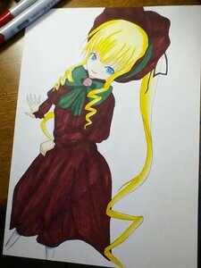 Rating: Safe Score: 0 Tags: 1girl blonde_hair blue_eyes bonnet bow bowtie dress flower green_bow green_neckwear hat image long_hair long_sleeves looking_at_viewer photo pink_flower pink_rose red_dress rose shinku sidelocks solo standing traditional_media twintails User: admin