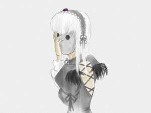 Rating: Safe Score: 0 Tags: 1girl covering_face dress gradient gradient_background grey_background hairband image long_hair long_sleeves puffy_sleeves ribbon solo suigintou upper_body User: admin