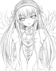 Rating: Safe Score: 0 Tags: 1girl detached_collar dress frills greyscale hairband image lineart lolita_hairband long_hair long_sleeves looking_at_viewer monochrome ribbon rozen_maiden simple_background smile solo suigintou traditional_media tsukioka_kirio v_arms very_long_hair white_background wings User: admin