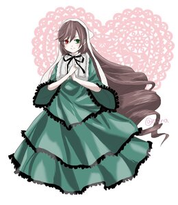 Rating: Safe Score: 0 Tags: 1girl blush brown_hair dress drill_hair frills green_dress green_eyes heterochromia image long_hair long_sleeves looking_at_viewer red_eyes ribbon smile solo suiseiseki very_long_hair User: admin