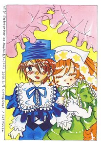 Rating: Safe Score: 0 Tags: 2girls blue_eyes bonnet closed_eyes dress frills green_dress hat image long_sleeves multiple_girls pair ribbon short_hair siblings sisters souseiseki suiseiseki User: admin