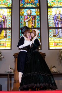 Rating: Safe Score: 0 Tags: black_dress brown_hair dress frills hat indoors mirror multiple_cosplay multiple_girls nun painting_(object) reflection stained_glass standing tagme User: admin