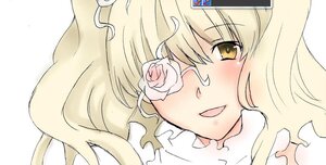 Rating: Safe Score: 0 Tags: 1girl bangs blonde_hair blush eyebrows_visible_through_hair flower image kirakishou long_hair looking_at_viewer one_eye_closed open_mouth pink_flower pink_rose rose simple_background smile solo white_background white_rose yellow_eyes User: admin