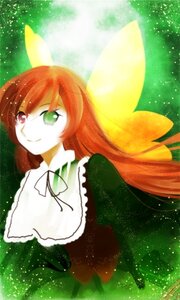 Rating: Safe Score: 0 Tags: 1girl bangs dress green_dress green_eyes heterochromia image long_hair long_sleeves red_eyes smile solo suiseiseki very_long_hair wings User: admin