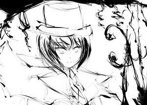 Rating: Safe Score: 0 Tags: 1girl greyscale hat image looking_at_viewer monochrome short_hair sketch smile solo souseiseki umbrella User: admin