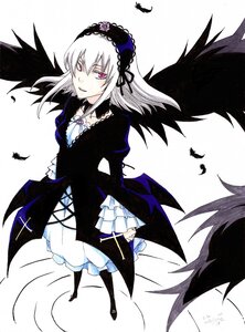Rating: Safe Score: 0 Tags: 1girl black_feathers black_wings dress feathers frilled_sleeves frills hairband image long_hair long_sleeves looking_at_viewer pink_eyes red_eyes silver_hair smile solo suigintou white_background wings User: admin